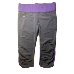 Women's Under Armour Heat Gear Compression Leggings‎ Capri Large Black & Purple